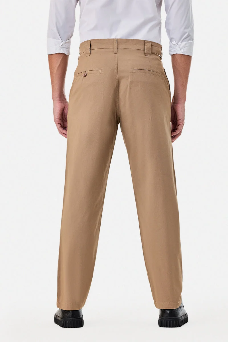 Snitch Beige Straight Fit Stretch Trousers for Men | Best Price UAE